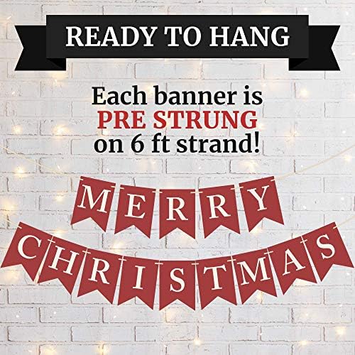 Előre Felfűzve Boldog Karácsonyt Banner - NEM DIY - Piros, Puha, Fehér Karácsonyi Party Banner - Pre-Felfűzve Banner 6 ft Szál - Rusztikus
