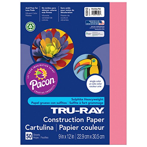 Pacon Tru-Ray Építési Papír, Pink, 9 x 12, 50 Lap / Csomag, 5 Csomag