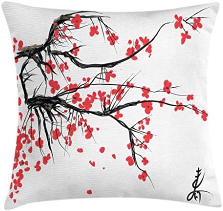 Ambesonne Természet Párnát, Párnahuzat, Sakura Virág Japán Cseresznyefa Kert Nyáron Szüreti Kulturális Nyomtatás, Dekorációs Tér Akcentussal