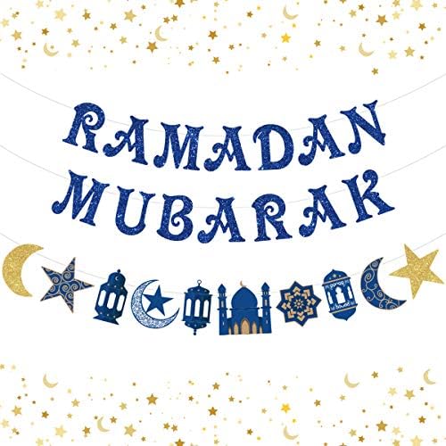 Kék Csillám Ramadan Mubarak Banner Eid Mubarak Dekoráció, Muszlim Iszlám Party Dekoráció, Ramadan Dekoráció Otthon Ramadan Kareem