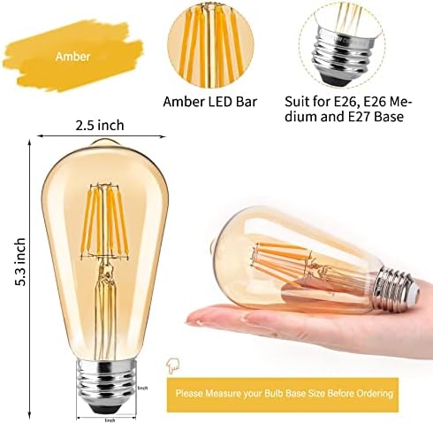 Brightown Edison-Izzó, Szabályozható 6W, E26 LED Izzók 60 Watt Egyenértékű Meleg Fehér, 6 Pack