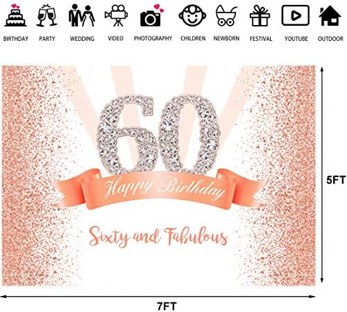 Boldog 60 Születésnapi Party Fotózás Hátteret, Édes Rózsa Arany, Rózsaszín Pöttyök Hátteret Felnőtt Nő Fél Zászló Dekoráció Ragyogó