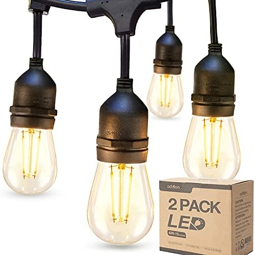 addlon 2 Csomag 48ft LED Kültéri String Lámpák Edison Törhetetlen Izzók Kereskedelmi Fokozatú Szabályozható Teraszon Kávézó Fény,