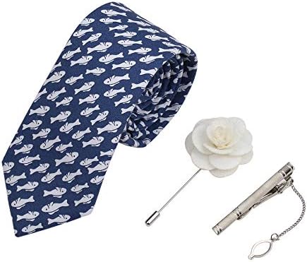 iHomor Férfi Pamut Nyomtatott Virágos Nyakkendő Sovány kapcsolatot Rozsdamentes Acél nyakkendőtű, valamint Kitűző/Bross Ajándék Szett