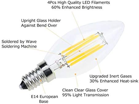 Lamsky E14 LED-Végtelen szálból készült Gyertya Alakú Izzó,E14 Európai Alap Izzó,fényes Nappal 6000K 600LM 60W Egyenértékű,C35 Átlátszó